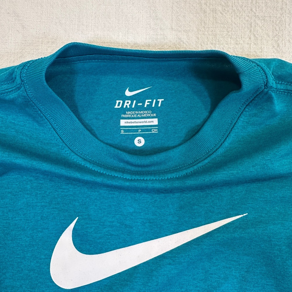 Nike Dri-FIT Long Sleeve Performance Shirt Teal Heather Swoosh Logo Womens Small